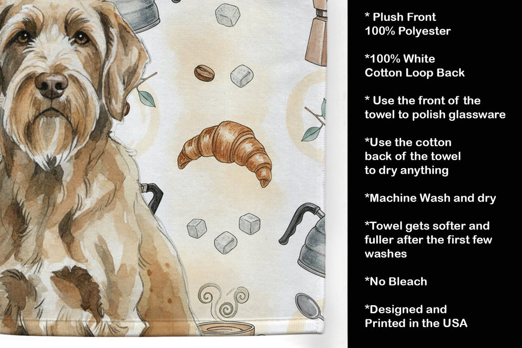 Spinone Italiano Coffee Bar Kitchen Towel Velour Plush Front and Cotton Loop Back Machine Washable