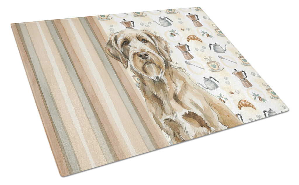 Spinone Italiano Coffee Bar Cutting Board Tempered Glass Kitchen Cutting Surface, Heat Resistant Chopping, Non-Slip Feet, Food Prep & Serving