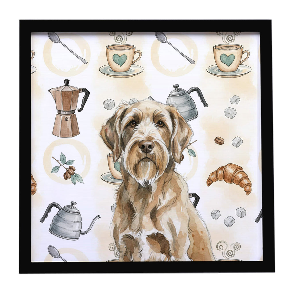 Spinone Italiano Coffee Bar Framed Metal Print Bathroom, Kitchen, Office, Home Decor Wall Art Ready to Hang, Square, 8X8