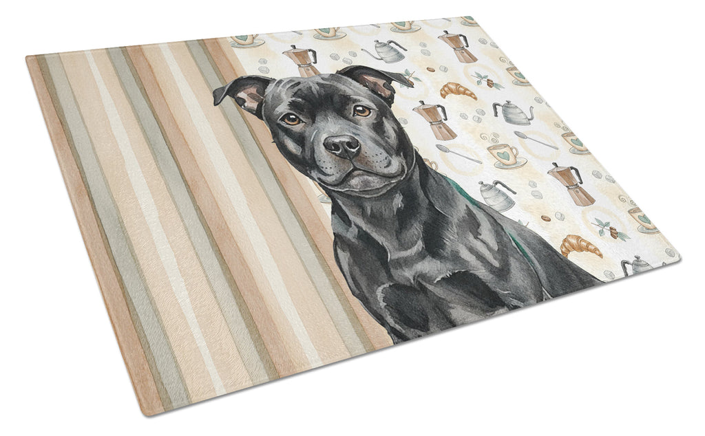 Black Staffordshire Bull Terrier Coffee Bar Cutting Board Tempered Glass Kitchen Cutting Surface, Heat Resistant Chopping, Non-Slip Feet, Food Prep & Serving