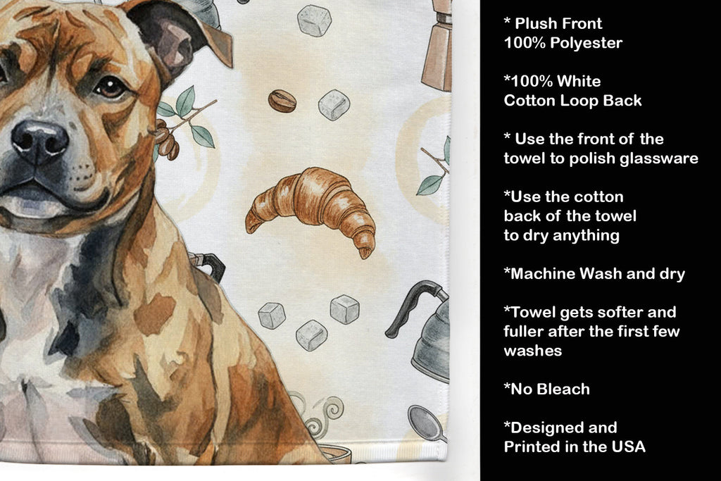 Brindle Staffordshire Bull Terrier Coffee Bar Kitchen Towel Velour Plush Front and Cotton Loop Back Machine Washable