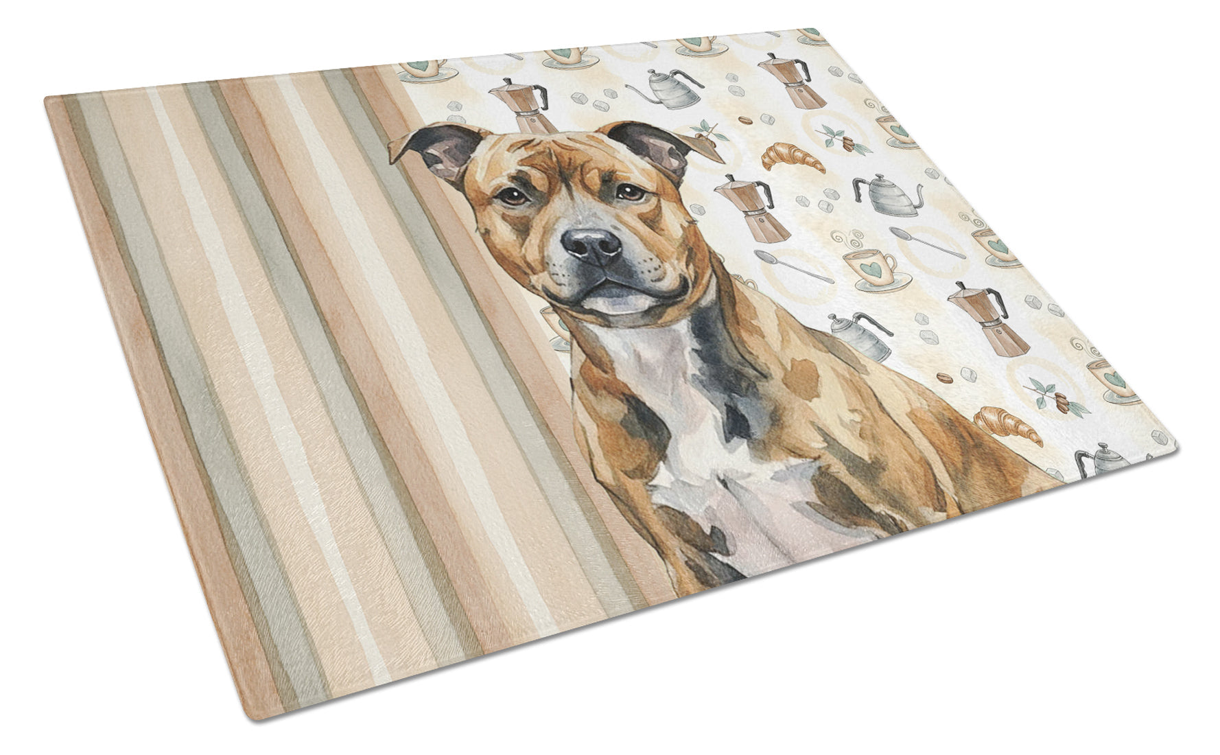 Brindle Staffordshire Bull Terrier Coffee Bar Cutting Board Tempered Glass Kitchen Cutting Surface, Heat Resistant Chopping, Non-Slip Feet, Food Prep & Serving