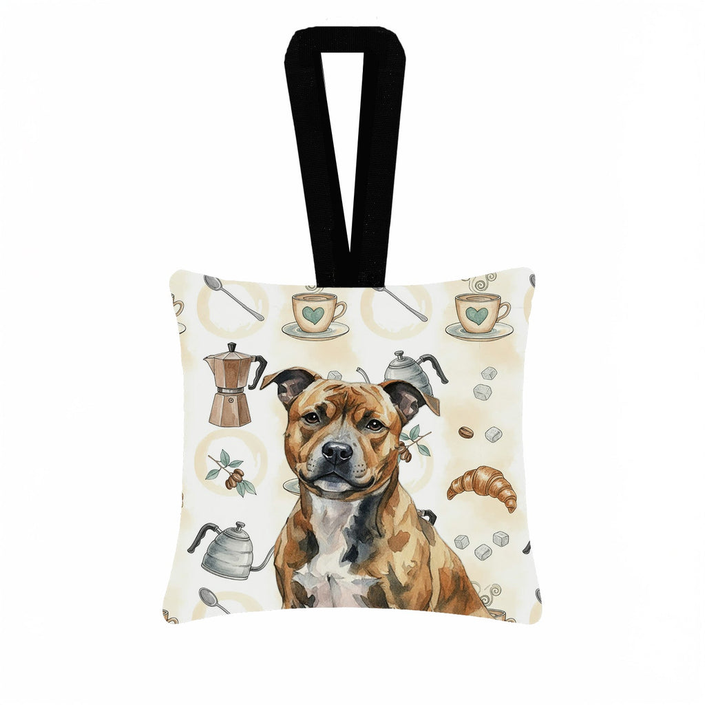Brindle Staffordshire Bull Terrier Coffee Bar Hanging Square Fabric Ornament 3.5 � 3.5 Decorative Door-Knob & Tree Hanger, Soft Fabric
