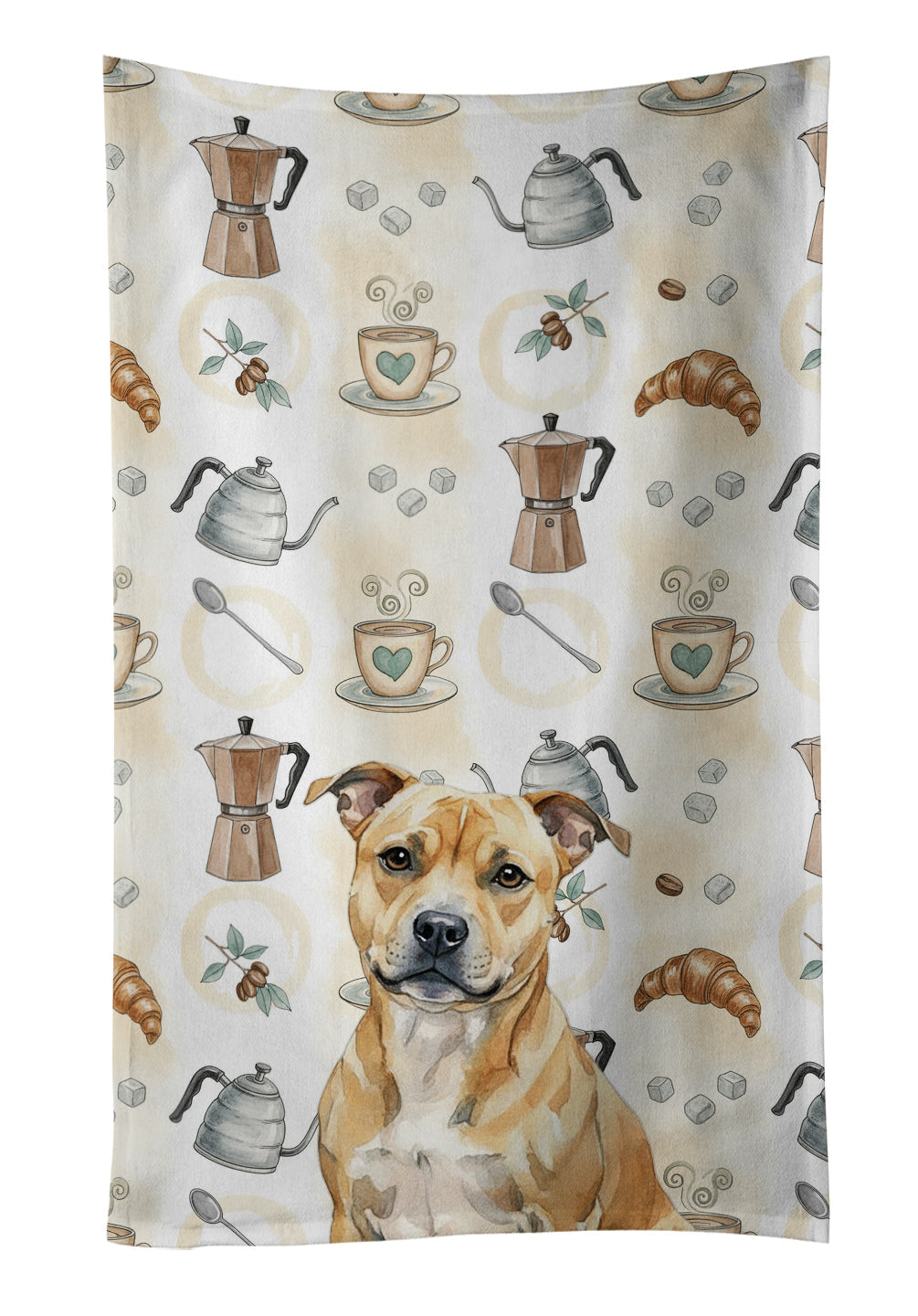 Fawn Staffordshire Bull Terrier Coffee Bar Kitchen Towel Velour Plush Front and Cotton Loop Back Machine Washable