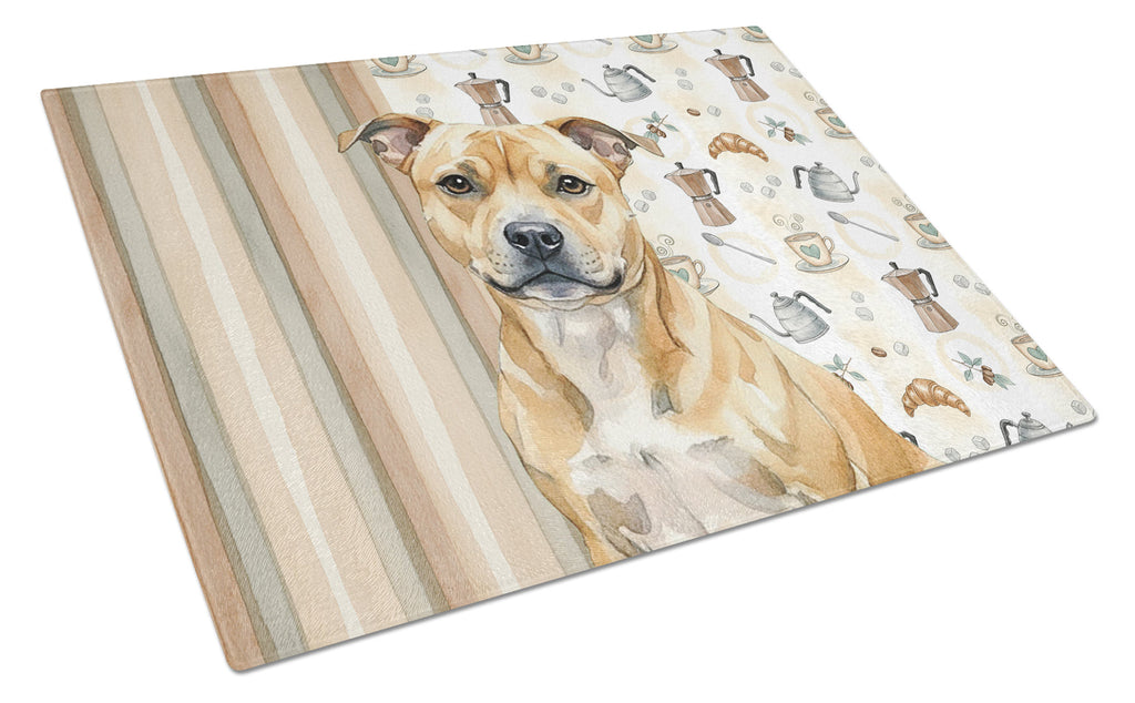 Fawn Staffordshire Bull Terrier Coffee Bar Cutting Board Tempered Glass Kitchen Cutting Surface, Heat Resistant Chopping, Non-Slip Feet, Food Prep & Serving