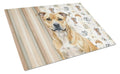 Fawn Staffordshire Bull Terrier Coffee Bar Cutting Board Tempered Glass Kitchen Cutting Surface, Heat Resistant Chopping, Non-Slip Feet, Food Prep & Serving