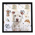 White Staffordshire Bull Terrier Coffee Bar Framed Metal Print Bathroom, Kitchen, Office, Home Decor Wall Art Ready to Hang, Square, 8X8