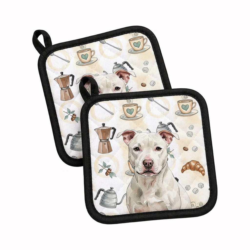 White Staffordshire Bull Terrier Coffee Bar Pot Holder Set of 2 Heat Resistant Quilted Hot Pads 7.5 x 7.5 Inch, Insulated Kitchen Trivets for Cooking & Baking