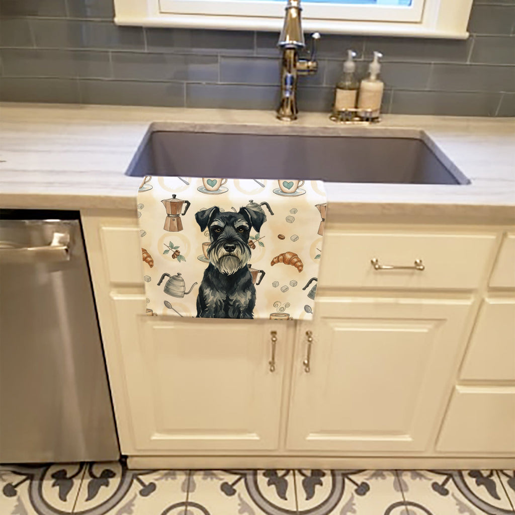 Standard Schnauzer Coffee Bar Kitchen Towel Velour Plush Front and Cotton Loop Back Machine Washable