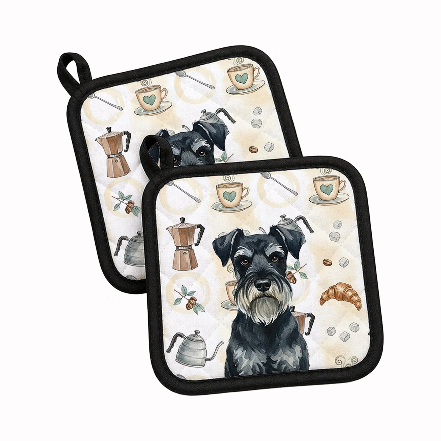 Standard Schnauzer Coffee Bar Pot Holder Set of 2 Heat Resistant Quilted Hot Pads 7.5 x 7.5 Inch, Insulated Kitchen Trivets for Cooking & Baking