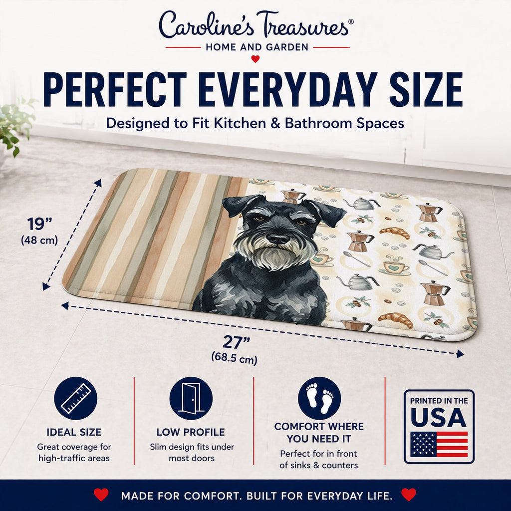 Standard Schnauzer Coffee Bar Memory Foam Kitchen Mat Machine Washable Anti-Fatigue Cushion Comfort Bath or Kitchen Rug