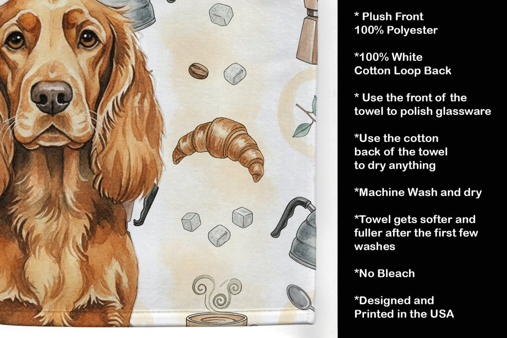 Sussex Spaniel Coffee Bar Kitchen Towel Velour Plush Front and Cotton Loop Back Machine Washable