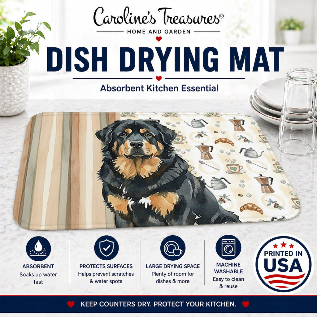 Black and Tan Tibetan Mastiff Coffee Bar Dish Drying Mat Absorbent Dish Drying Mat Pad for Kitchen Counter Dish Drainer Mat for Countertop, 14 x 21", Multicolor
