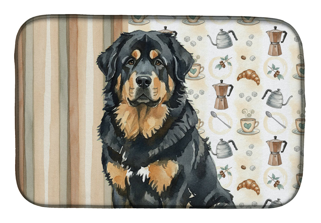 Black and Tan Tibetan Mastiff Coffee Bar Dish Drying Mat Absorbent Dish Drying Mat Pad for Kitchen Counter Dish Drainer Mat for Countertop, 14 x 21", Multicolor