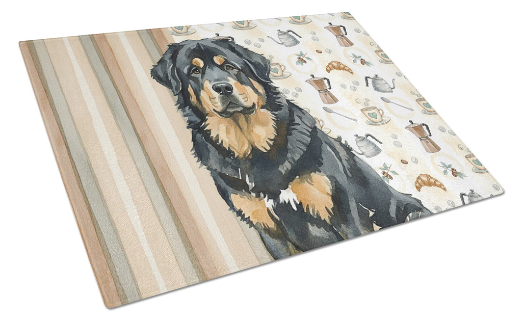 Black and Tan Tibetan Mastiff Coffee Bar Cutting Board Tempered Glass Kitchen Cutting Surface, Heat Resistant Chopping, Non-Slip Feet, Food Prep & Serving