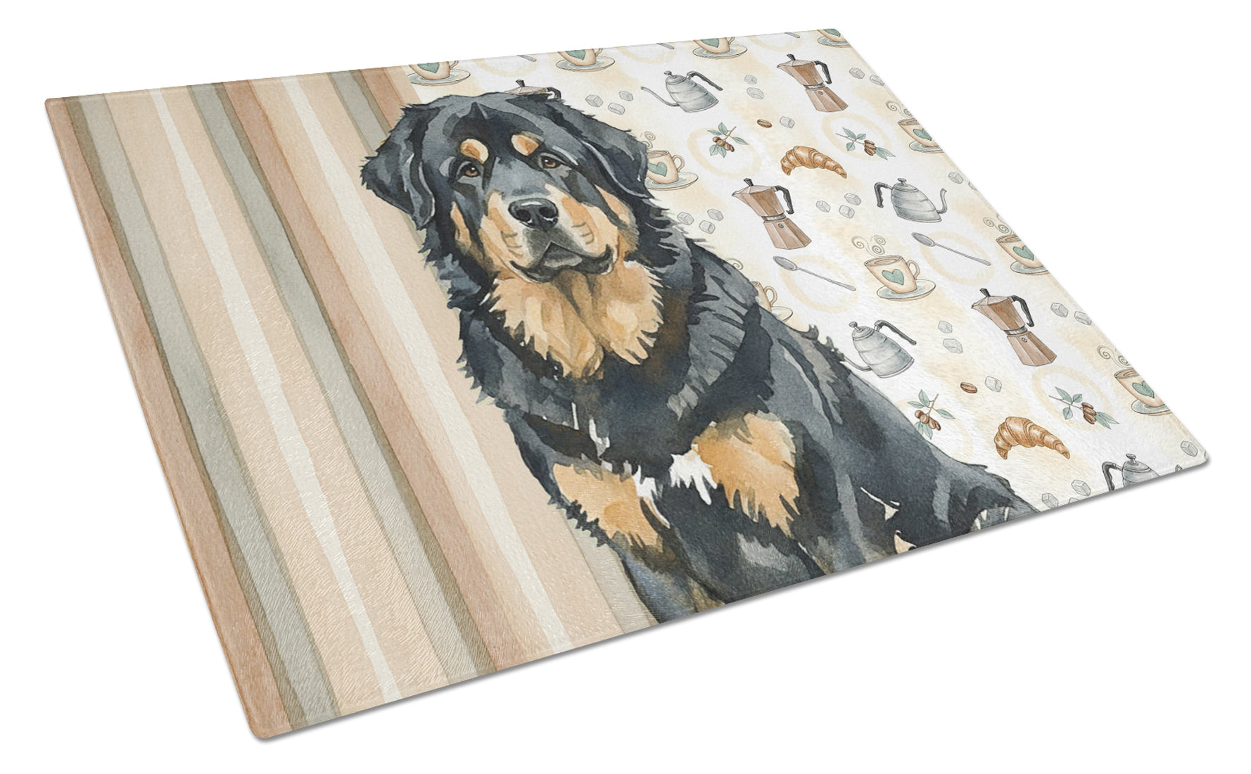 Black and Tan Tibetan Mastiff Coffee Bar Cutting Board Tempered Glass Kitchen Cutting Surface, Heat Resistant Chopping, Non-Slip Feet, Food Prep & Serving