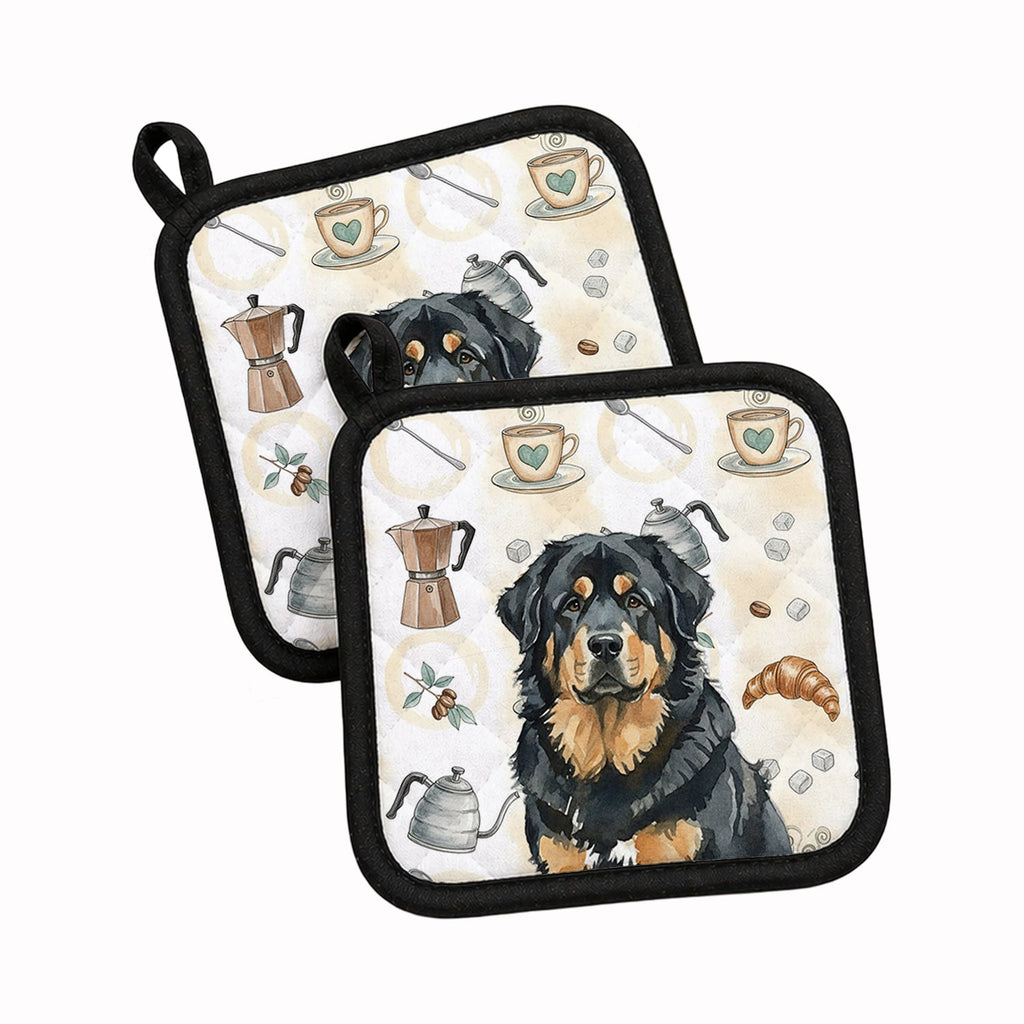 Black and Tan Tibetan Mastiff Coffee Bar Pot Holder Set of 2 Heat Resistant Quilted Hot Pads 7.5 x 7.5 Inch, Insulated Kitchen Trivets for Cooking & Baking