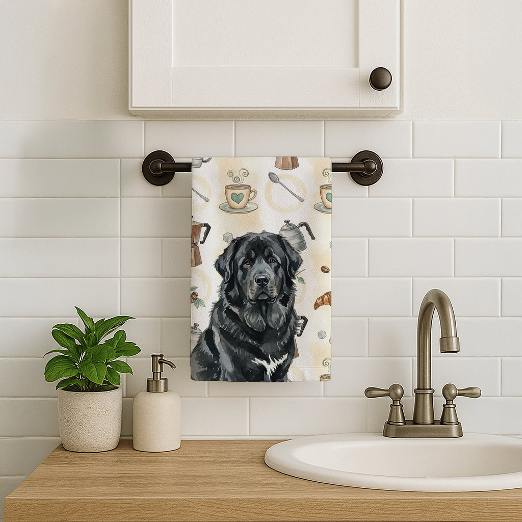 Black Tibetan Mastiff Coffee Bar Kitchen Towel Velour Plush Front and Cotton Loop Back Machine Washable