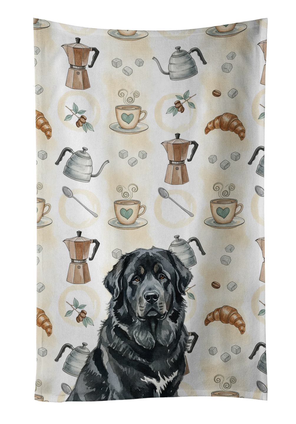 Black Tibetan Mastiff Coffee Bar Kitchen Towel Velour Plush Front and Cotton Loop Back Machine Washable