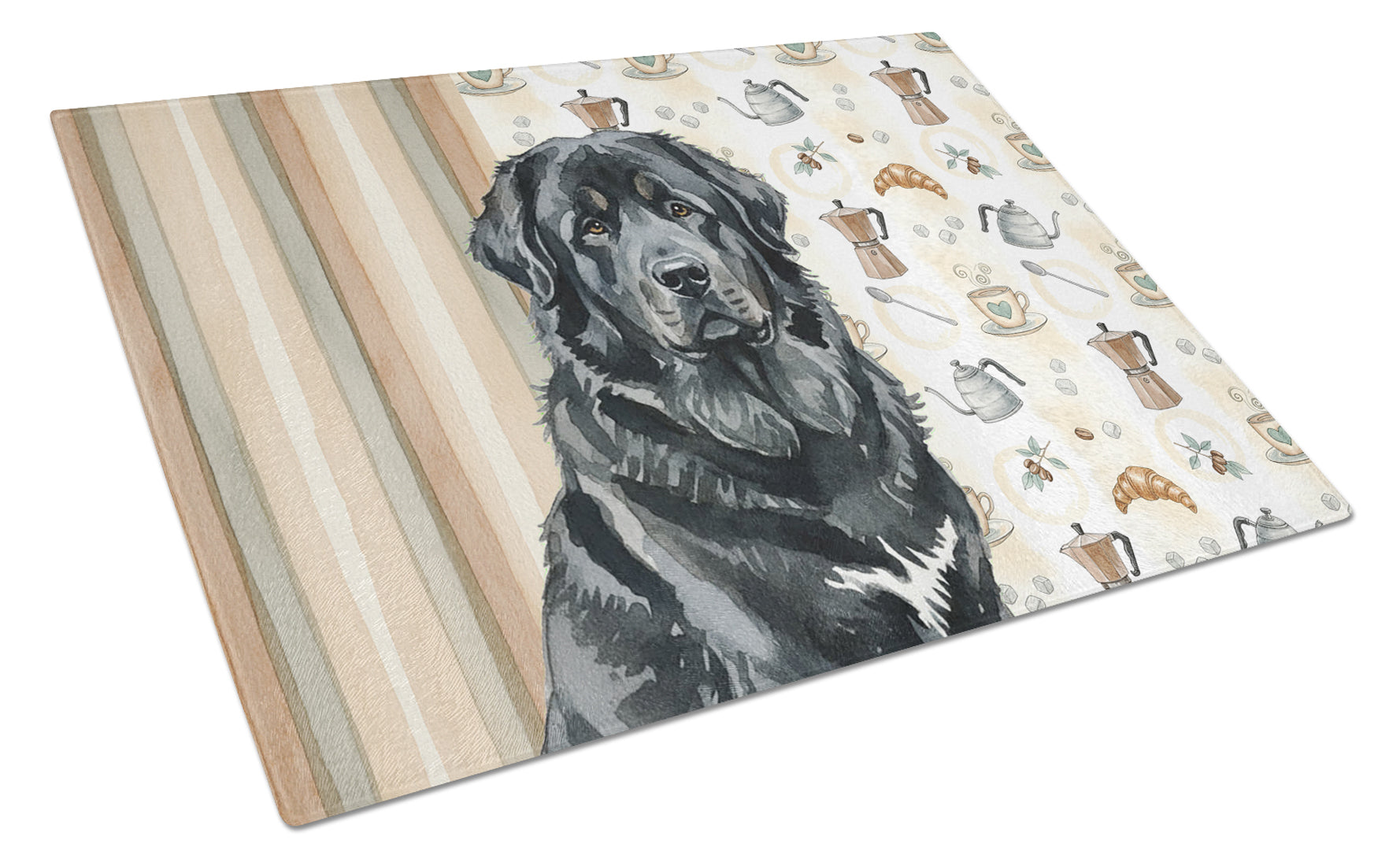 Black Tibetan Mastiff Coffee Bar Cutting Board Tempered Glass Kitchen Cutting Surface, Heat Resistant Chopping, Non-Slip Feet, Food Prep & Serving