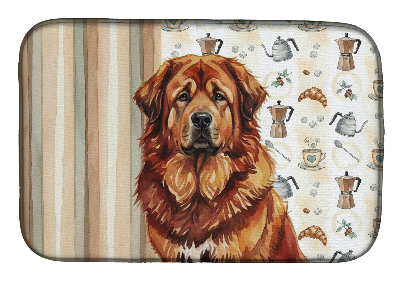 Red Gold Tibetan Mastiff Coffee Bar Dish Drying Mat Absorbent Dish Drying Mat Pad for Kitchen Counter Dish Drainer Mat for Countertop, 14 x 21", Multicolor