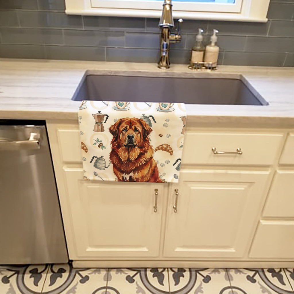 Red Gold Tibetan Mastiff Coffee Bar Kitchen Towel Velour Plush Front and Cotton Loop Back Machine Washable