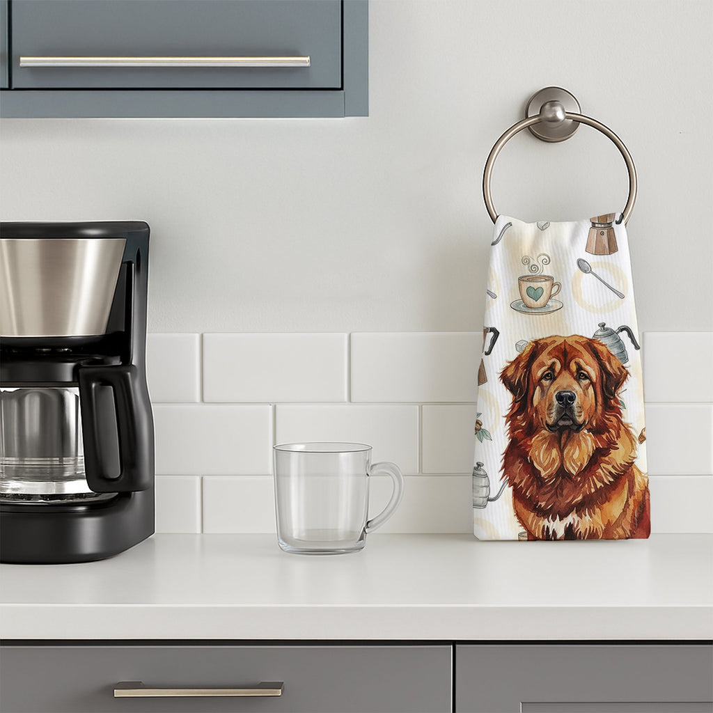 Red Gold Tibetan Mastiff Coffee Bar Kitchen Towel Velour Plush Front and Cotton Loop Back Machine Washable