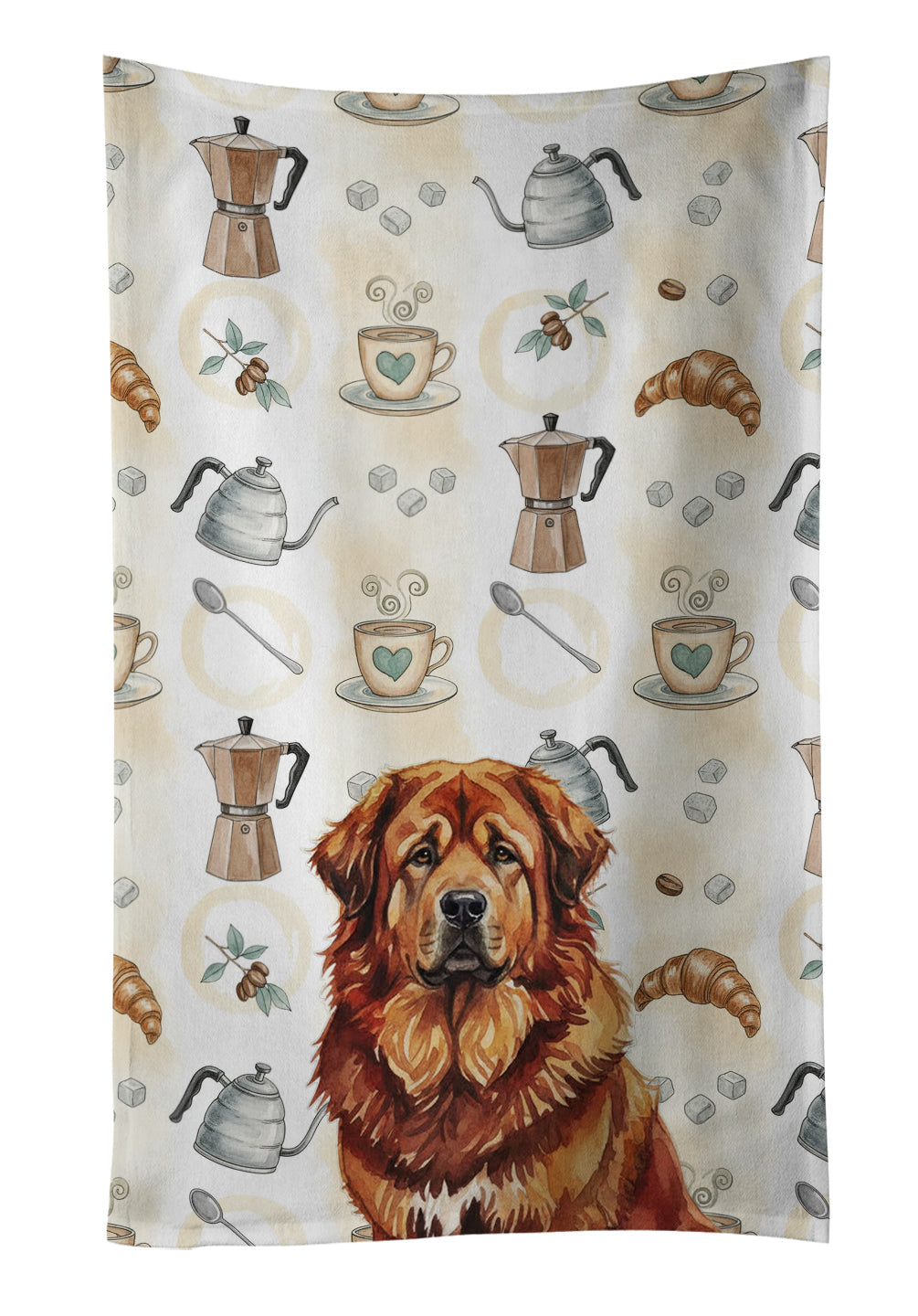 Red Gold Tibetan Mastiff Coffee Bar Kitchen Towel Velour Plush Front and Cotton Loop Back Machine Washable