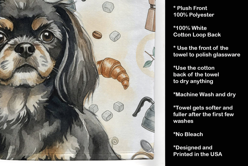 Black and Tan Tibetan Spaniel Coffee Bar Kitchen Towel Velour Plush Front and Cotton Loop Back Machine Washable