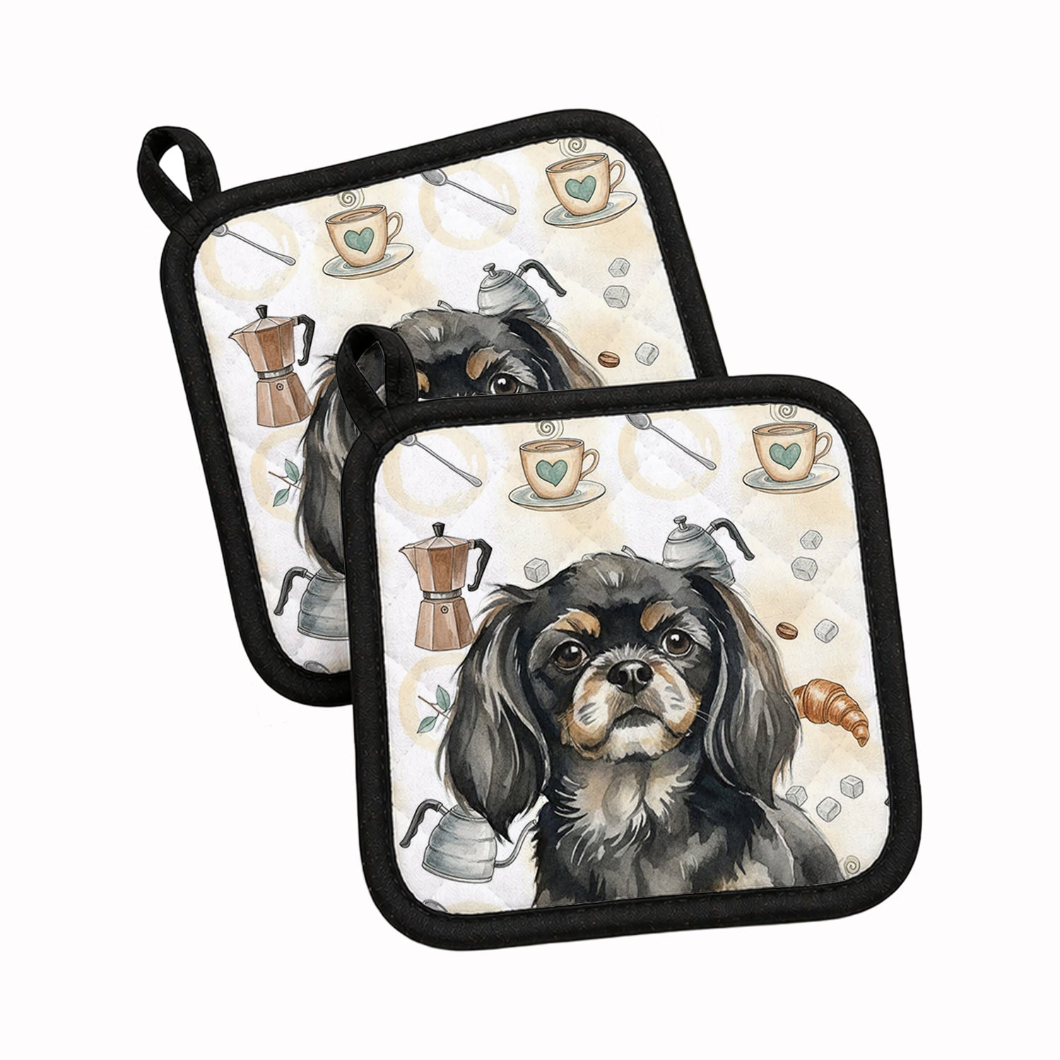 Black and Tan Tibetan Spaniel Coffee Bar Pot Holder Set of 2 Heat Resistant Quilted Hot Pads 7.5 x 7.5 Inch, Insulated Kitchen Trivets for Cooking & Baking