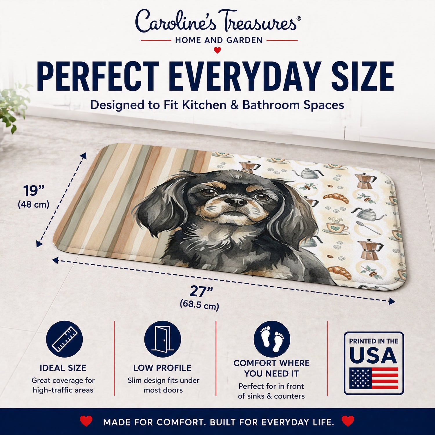 Black and Tan Tibetan Spaniel Coffee Bar Memory Foam Kitchen Mat Machine Washable Anti-Fatigue Cushion Comfort Bath or Kitchen Rug