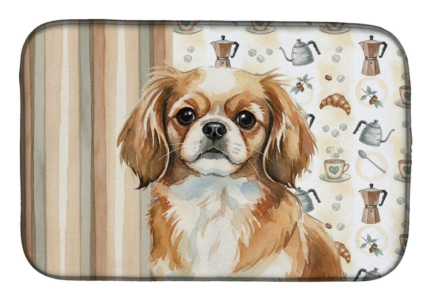 Tibetan Spaniel Coffee Bar Dish Drying Mat Absorbent Dish Drying Mat Pad for Kitchen Counter Dish Drainer Mat for Countertop, 14 x 21", Multicolor