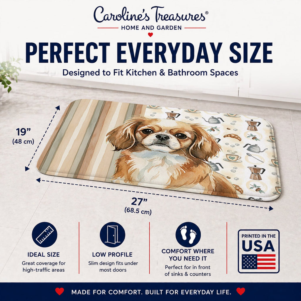 Tibetan Spaniel Coffee Bar Memory Foam Kitchen Mat Machine Washable Anti-Fatigue Cushion Comfort Bath or Kitchen Rug