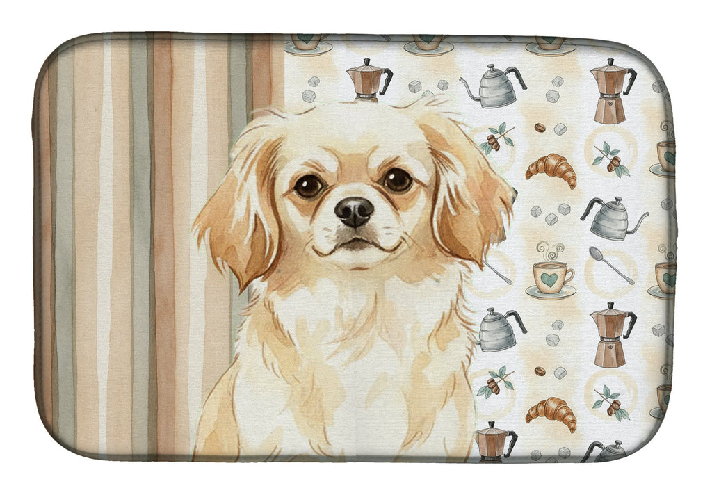 Cream Tibetan Spaniel Coffee Bar Dish Drying Mat Absorbent Dish Drying Mat Pad for Kitchen Counter Dish Drainer Mat for Countertop, 14 x 21", Multicolor