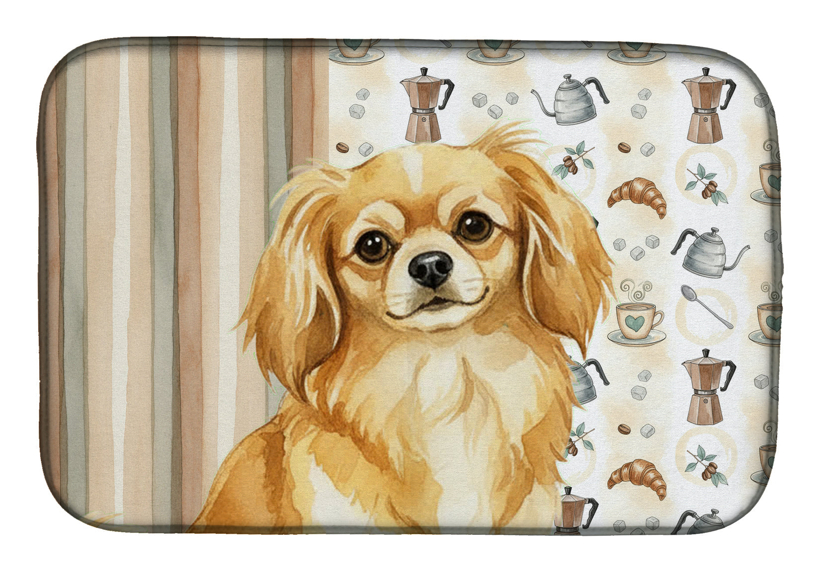Gold Tibetan Spaniel Coffee Bar Dish Drying Mat Absorbent Dish Drying Mat Pad for Kitchen Counter Dish Drainer Mat for Countertop, 14 x 21", Multicolor