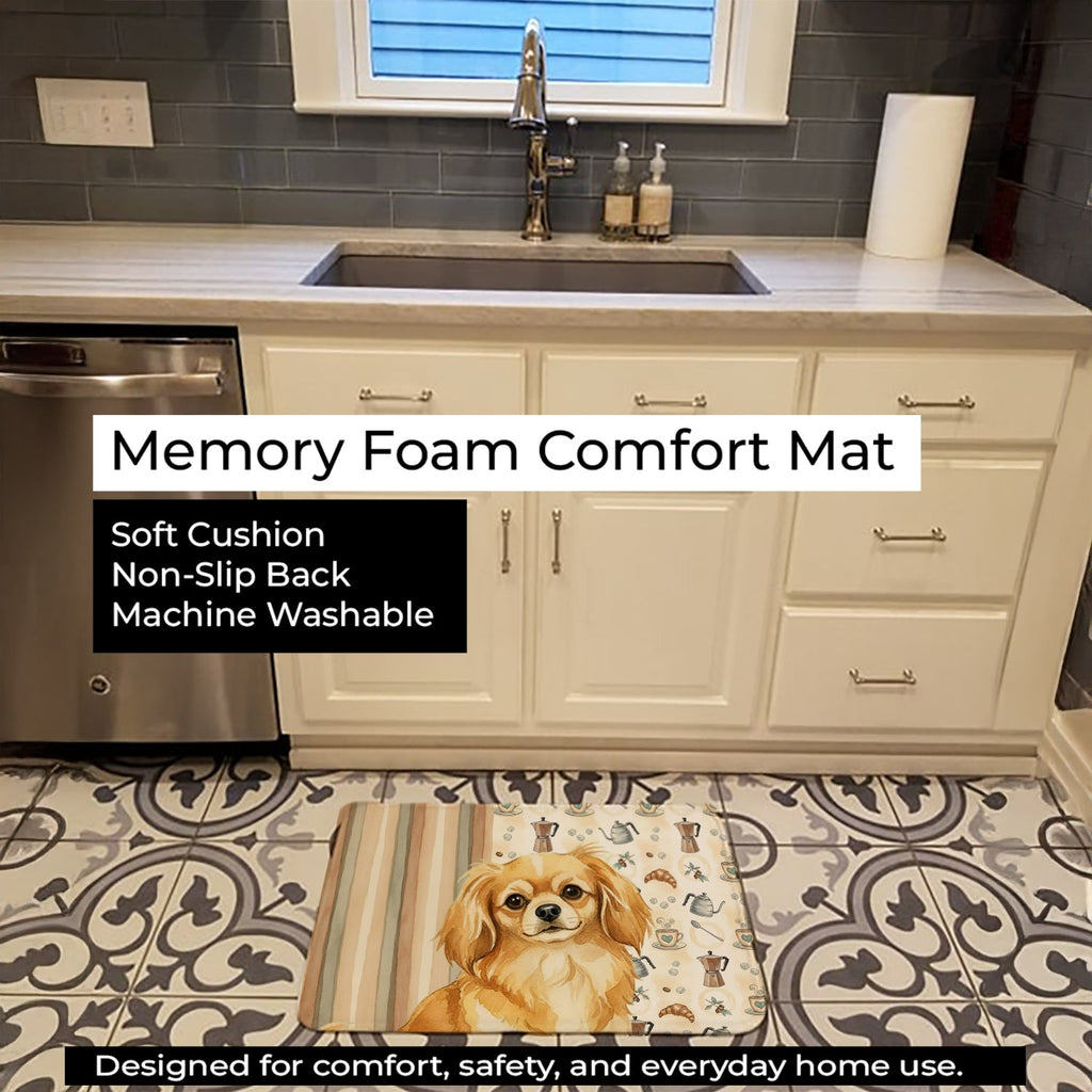 Gold Tibetan Spaniel Coffee Bar Memory Foam Kitchen Mat Machine Washable Anti-Fatigue Cushion Comfort Bath or Kitchen Rug