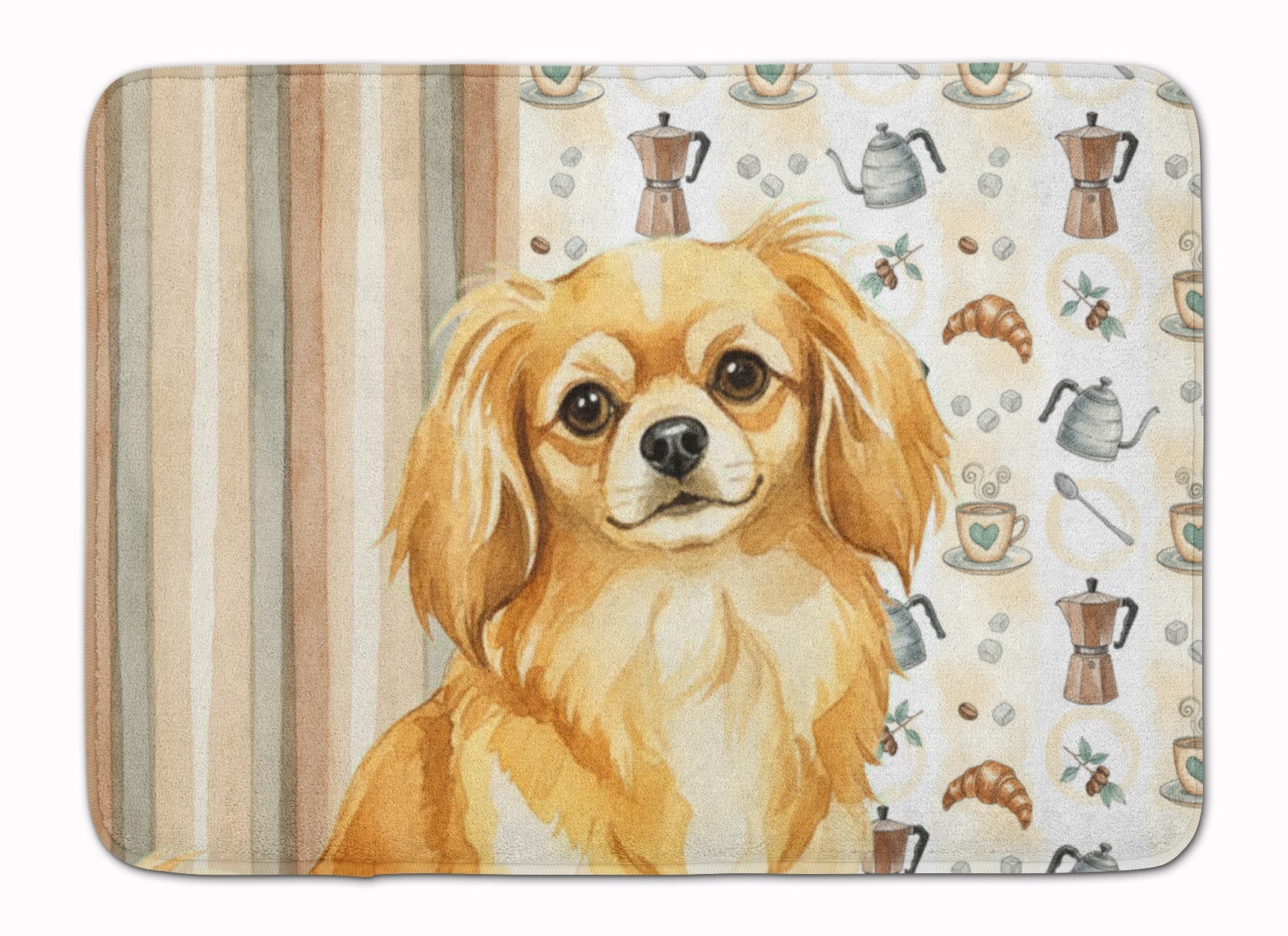 Gold Tibetan Spaniel Coffee Bar Memory Foam Kitchen Mat Machine Washable Anti-Fatigue Cushion Comfort Bath or Kitchen Rug