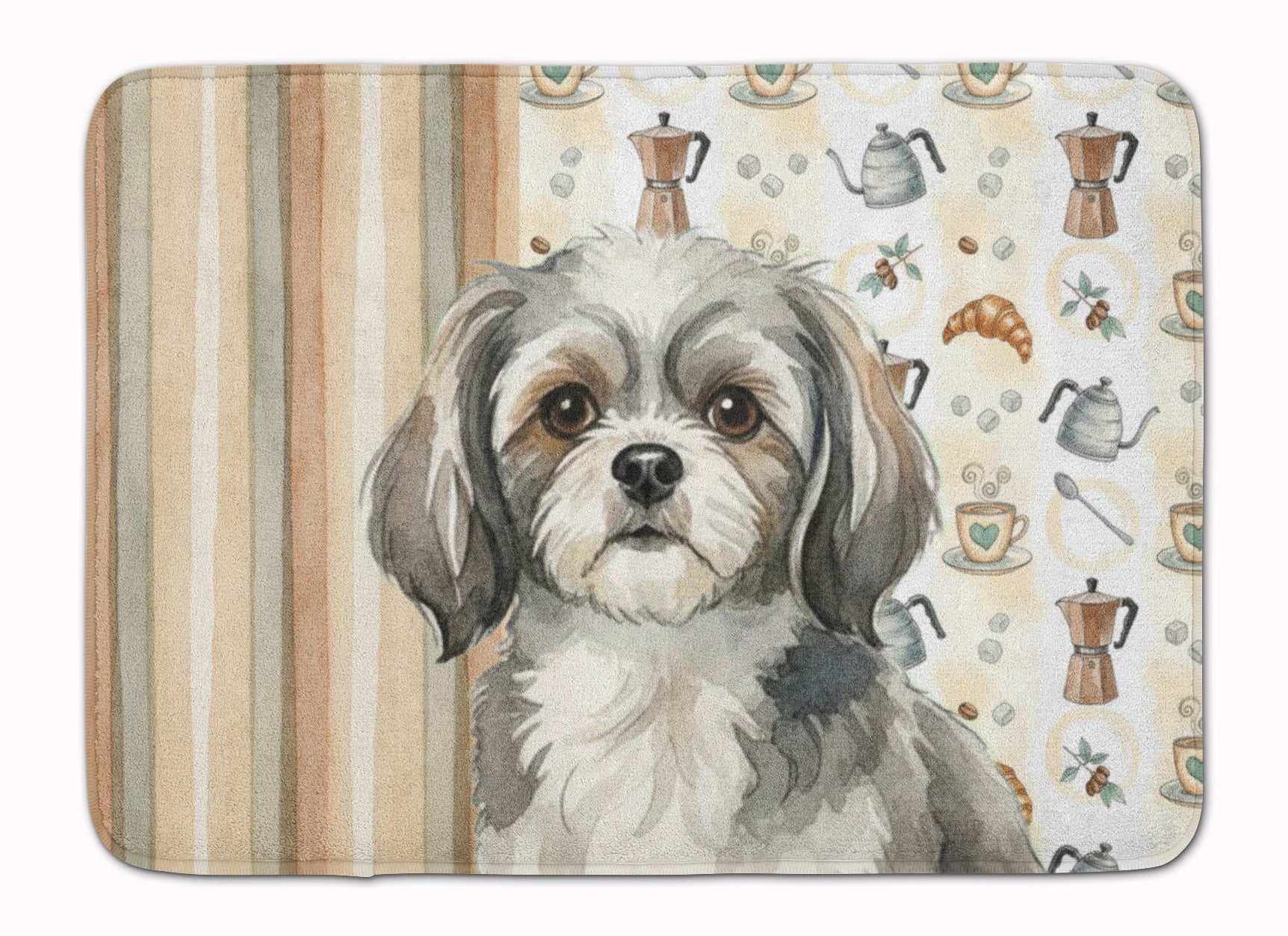 Grey and White Tibetan Spaniel Coffee Bar Memory Foam Kitchen Mat Machine Washable Anti-Fatigue Cushion Comfort Bath or Kitchen Rug