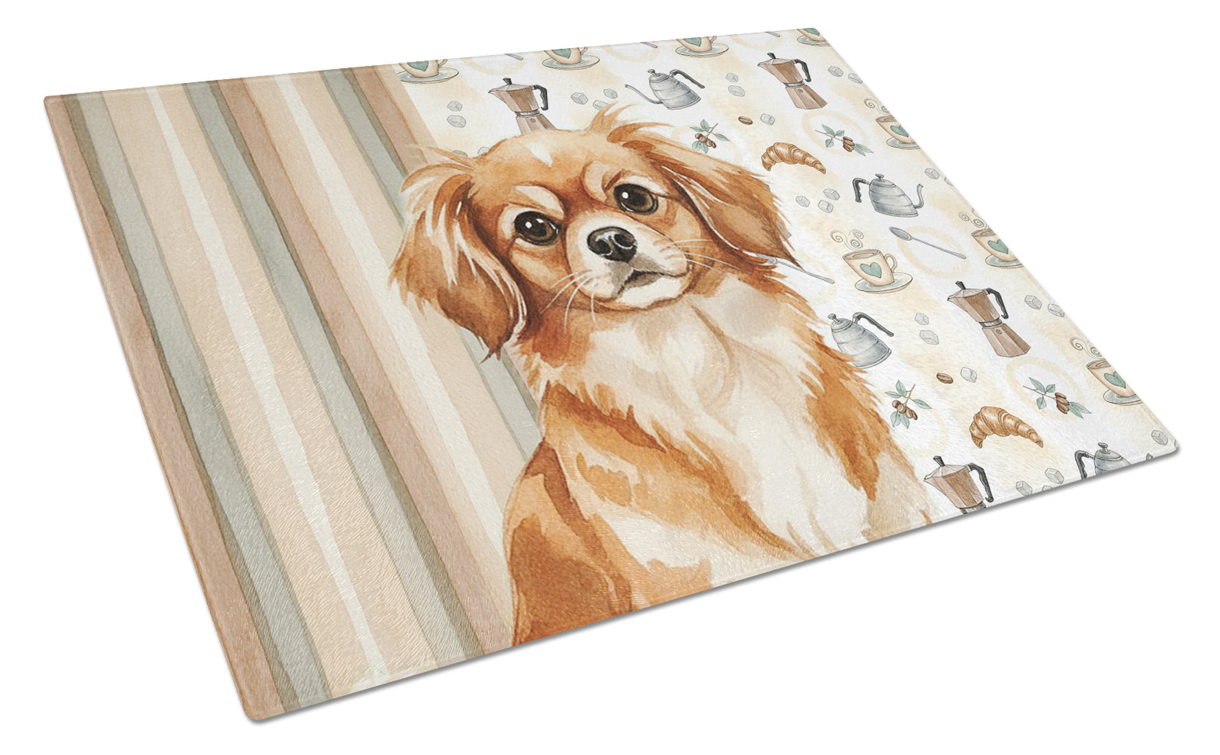 Red Tibetan Spaniel Coffee Bar Cutting Board Tempered Glass Kitchen Cutting Surface, Heat Resistant Chopping, Non-Slip Feet, Food Prep & Serving