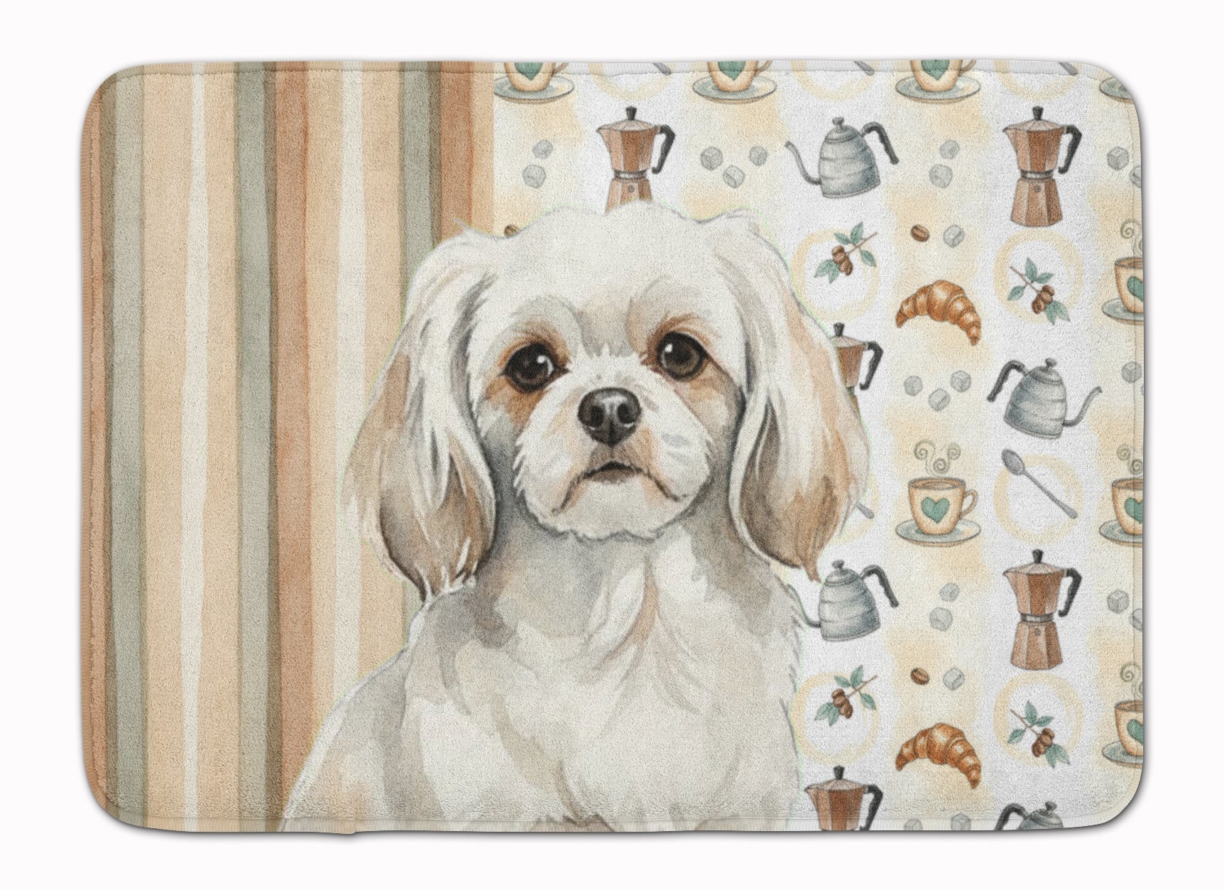 White Tibetan Spaniel Coffee Bar Memory Foam Kitchen Mat Machine Washable Anti-Fatigue Cushion Comfort Bath or Kitchen Rug