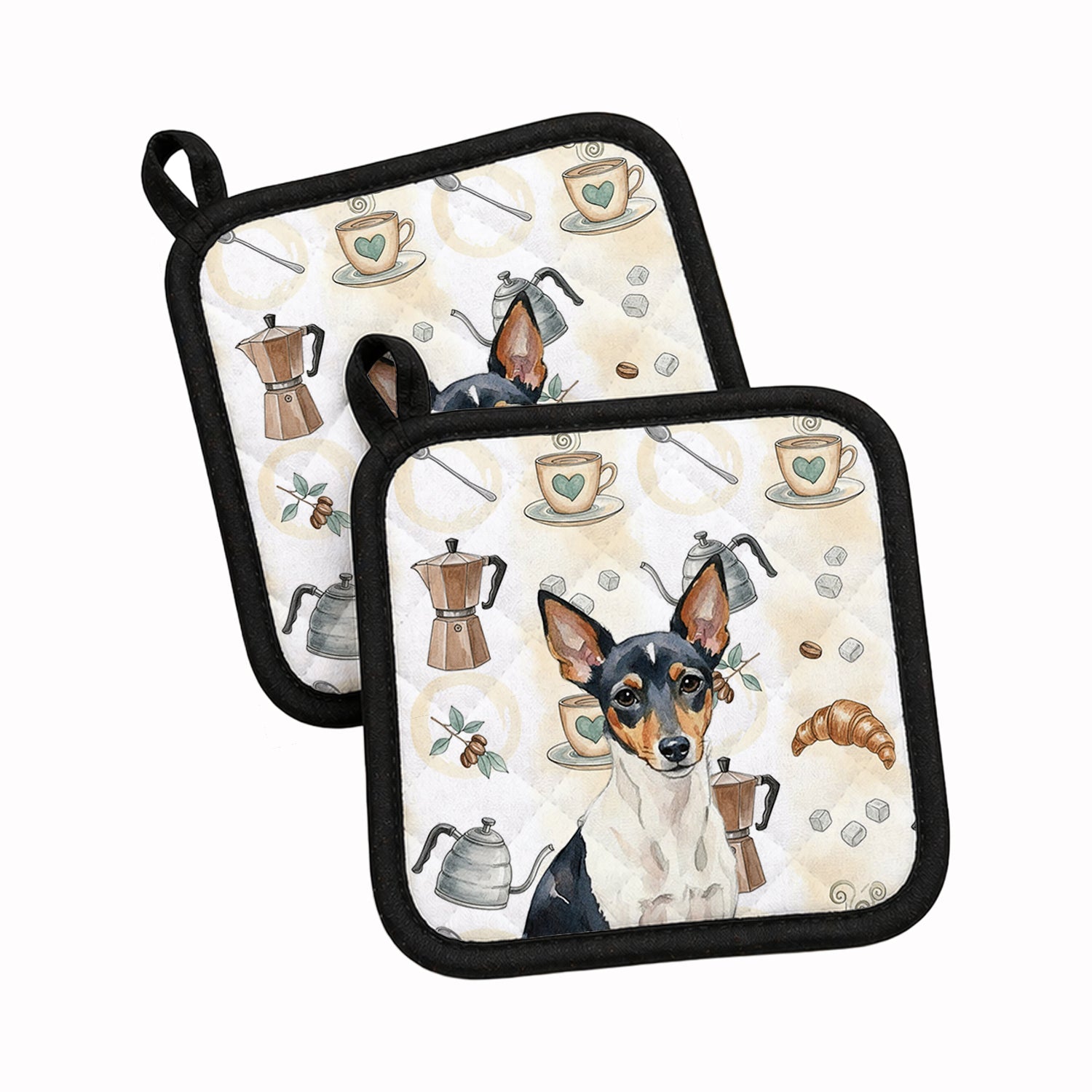Toy Fox Terrier Coffee Bar Pot Holder Set of 2 Heat Resistant Quilted Hot Pads 7.5 x 7.5 Inch, Insulated Kitchen Trivets for Cooking & Baking