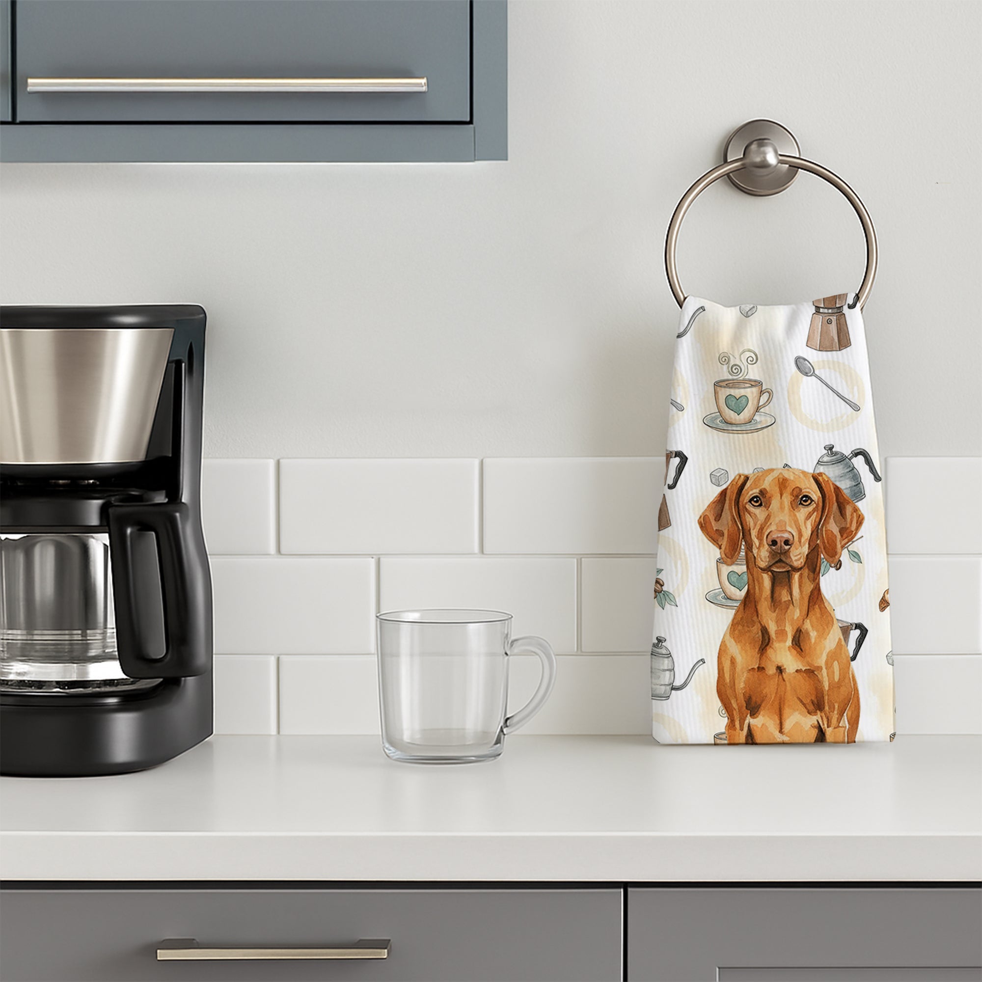 Vizsla Coffee Bar Kitchen Towel Velour Plush Front and Cotton Loop Back Machine Washable