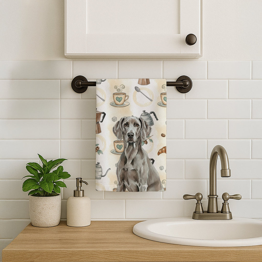 Weimaraner Coffee Bar Kitchen Towel Velour Plush Front and Cotton Loop Back Machine Washable