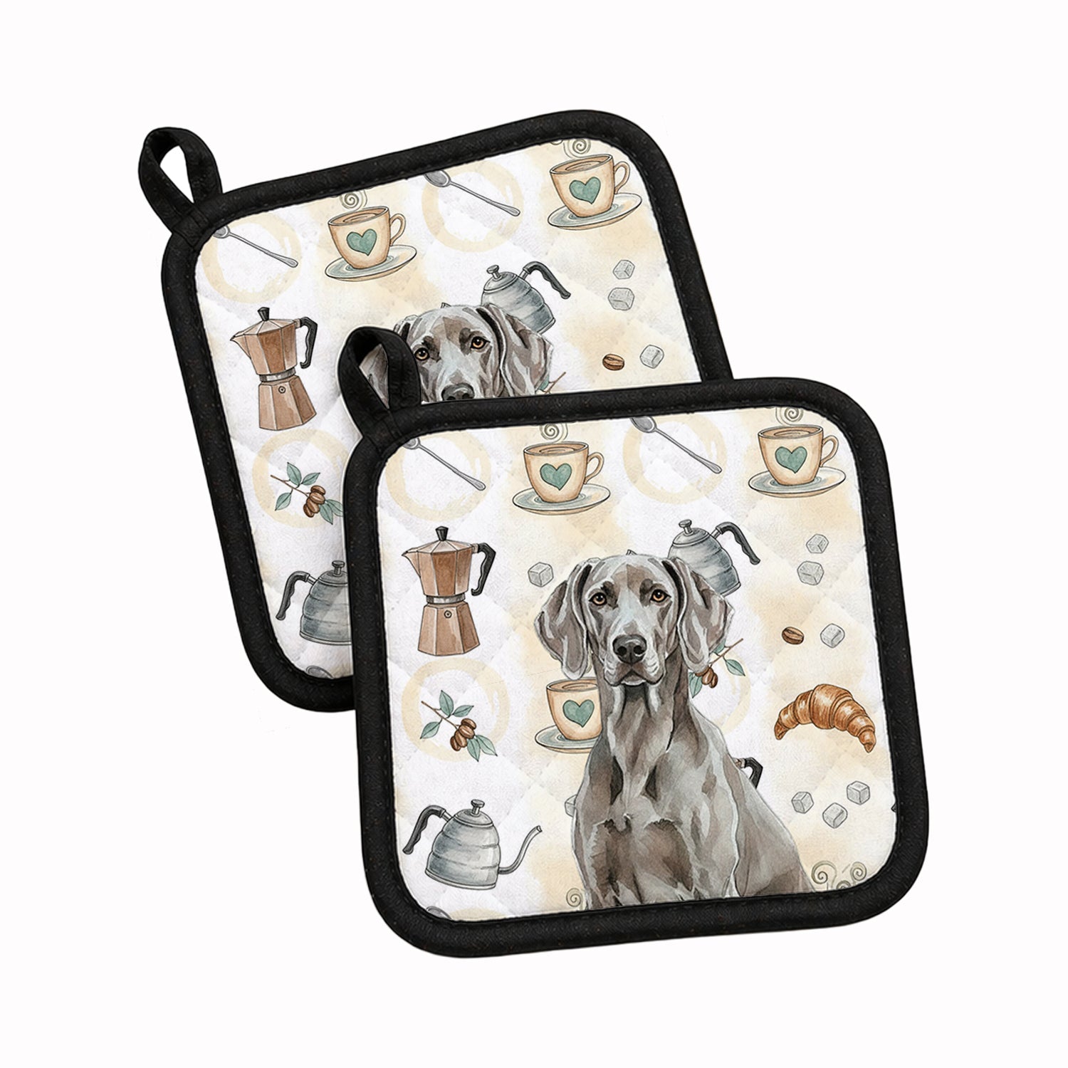 Weimaraner Coffee Bar Pot Holder Set of 2 Heat Resistant Quilted Hot Pads 7.5 x 7.5 Inch, Insulated Kitchen Trivets for Cooking & Baking