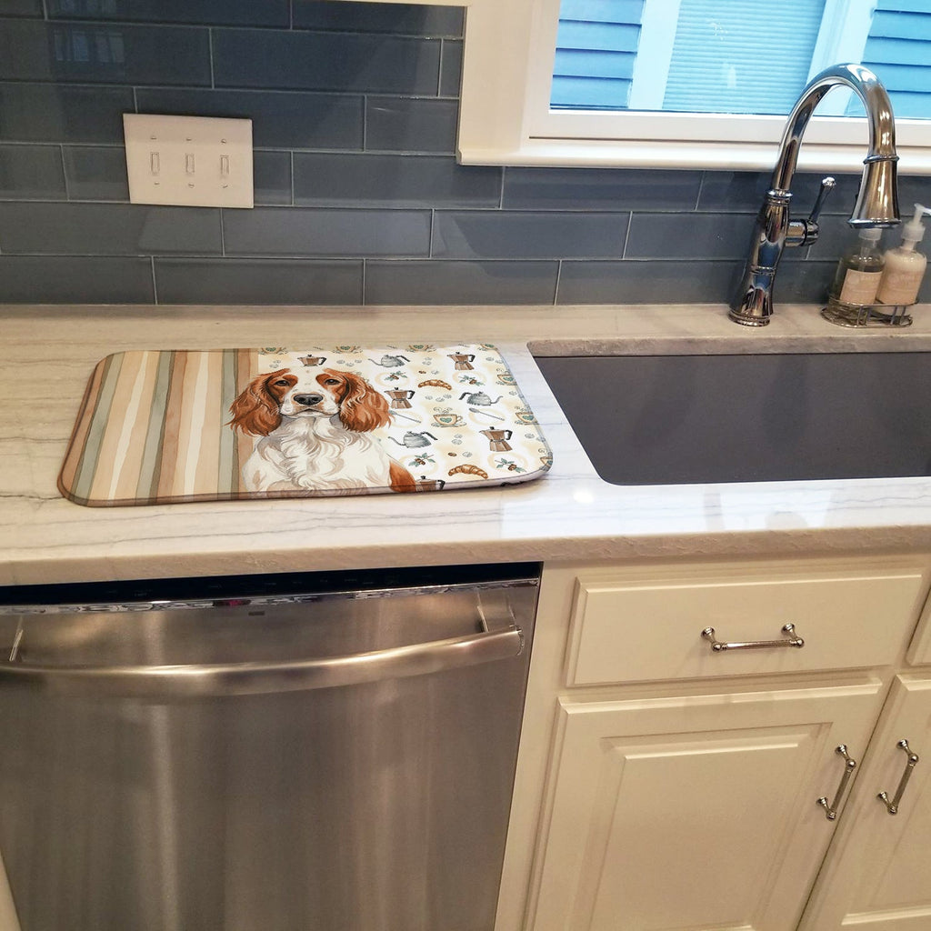 Welsh Springer Spaniel Coffee Bar Dish Drying Mat Absorbent Dish Drying Mat Pad for Kitchen Counter Dish Drainer Mat for Countertop, 14 x 21", Multicolor