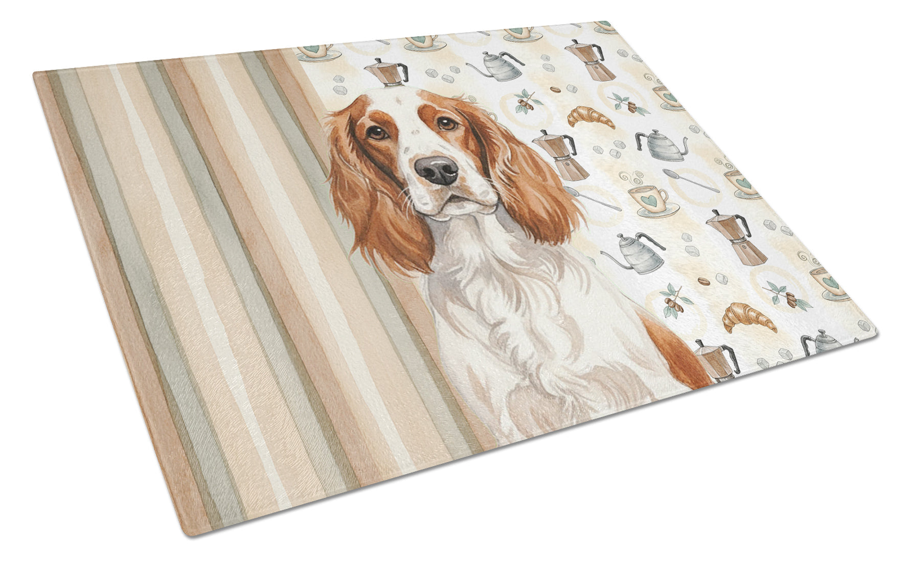 Welsh Springer Spaniel Coffee Bar Cutting Board Tempered Glass Kitchen Cutting Surface, Heat Resistant Chopping, Non-Slip Feet, Food Prep & Serving