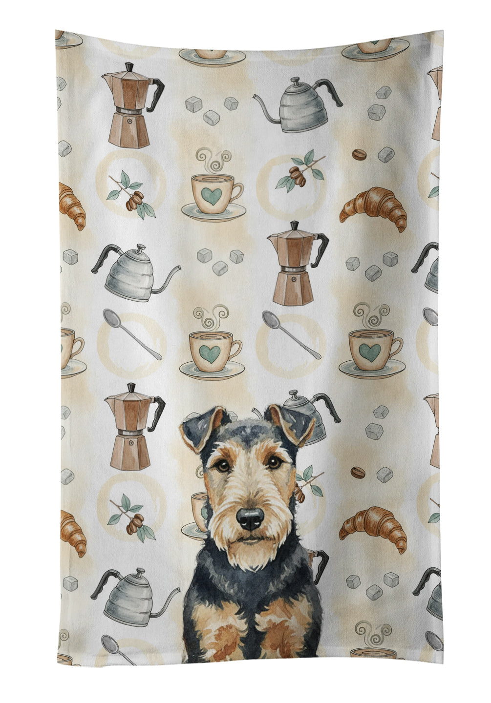 Welsh Terrier Coffee Bar Kitchen Towel Velour Plush Front and Cotton Loop Back Machine Washable