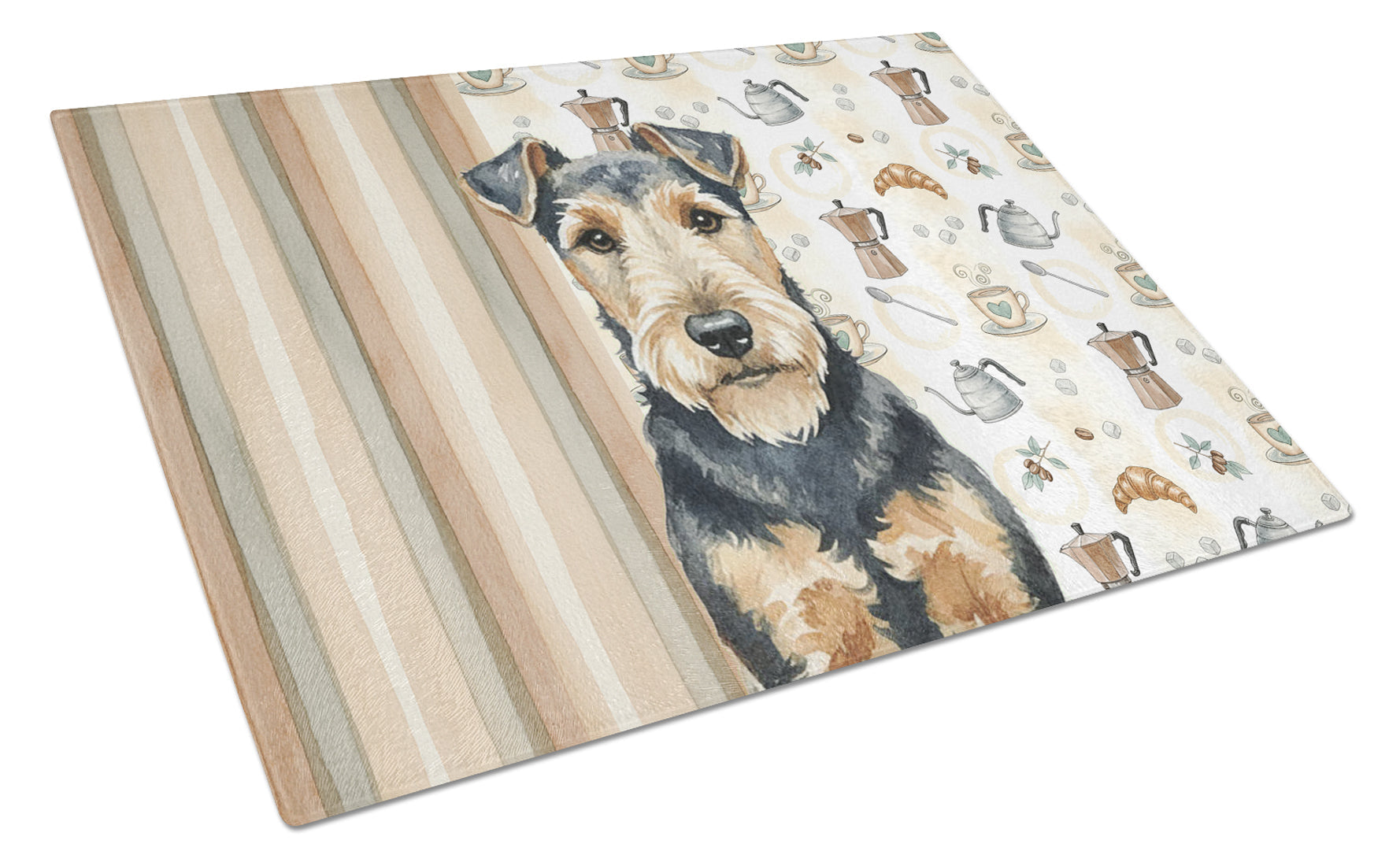 Welsh Terrier Coffee Bar Cutting Board Tempered Glass Kitchen Cutting Surface, Heat Resistant Chopping, Non-Slip Feet, Food Prep & Serving