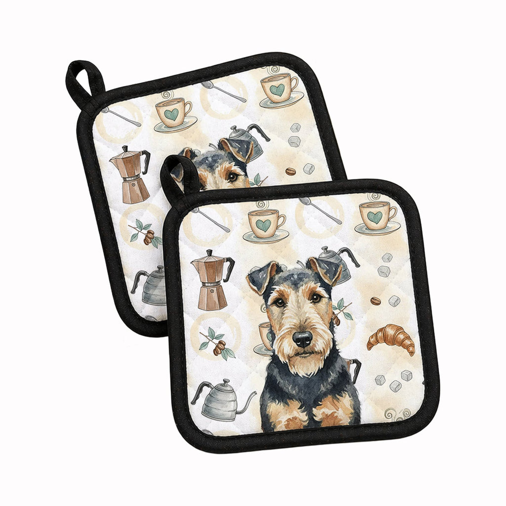 Welsh Terrier Coffee Bar Pot Holder Set of 2 Heat Resistant Quilted Hot Pads 7.5 x 7.5 Inch, Insulated Kitchen Trivets for Cooking & Baking