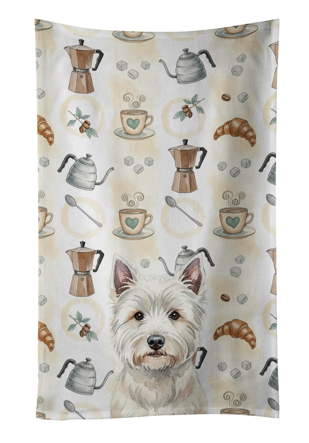 Westie Coffee Bar Kitchen Towel Velour Plush Front and Cotton Loop Back Machine Washable